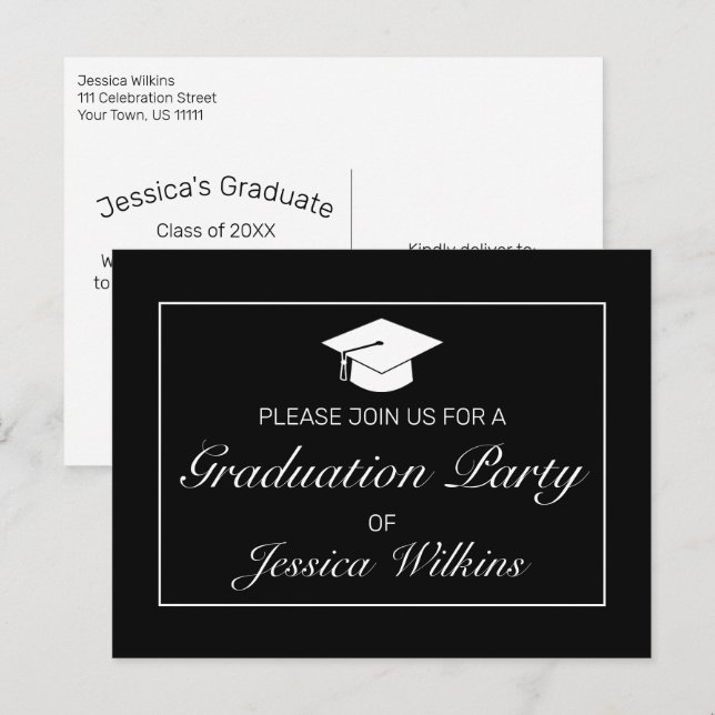 Modern Minimalist Black Graduation Party Invite (Front/Back)