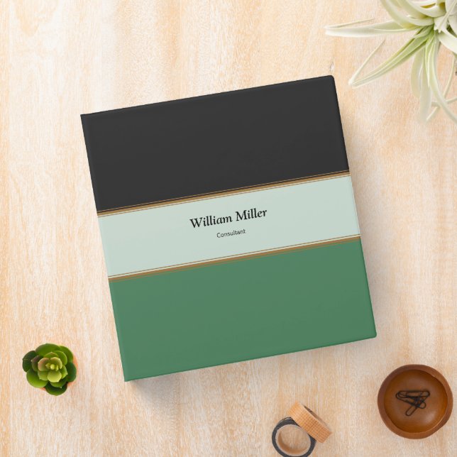 Modern Minimalist Black Green Stripes Binder (In Situ)