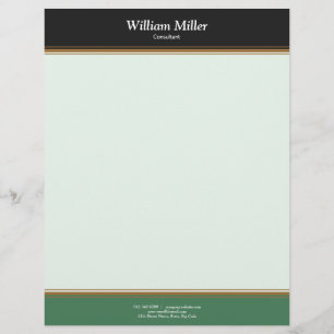 Modern Minimalist Black Green Stripes Letterhead
