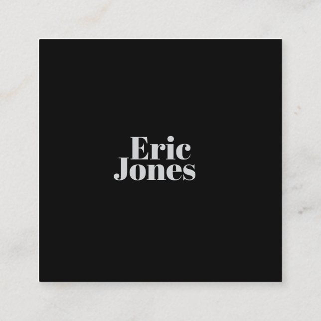 Modern minimalist black & grey professional square business card (Back)