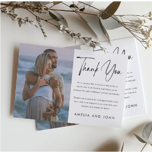 Modern Minimalist Black Handwritten Script Thank You Card