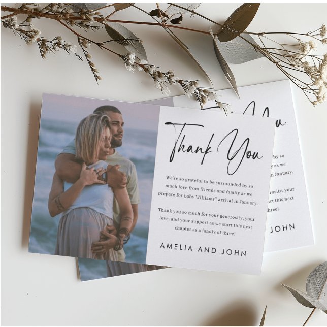 Modern Minimalist Black Handwritten Script Thank You Card (Creator Uploaded)