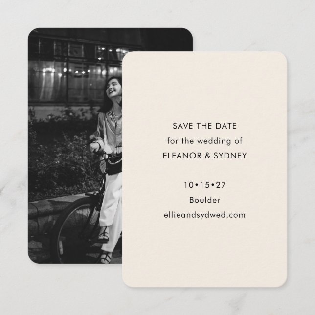 Modern Minimalist Black Ivory Wedding Photo Save The Date (Front/Back)