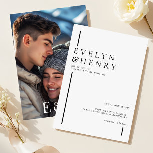 Modern Minimalist Black Line Photo Wedding Invitation