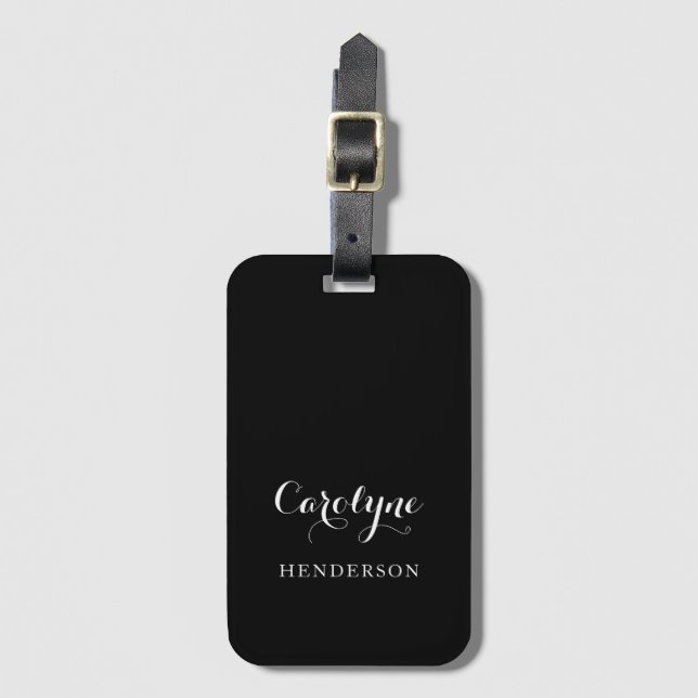 Modern Minimalist Black Luggage Tag (Front Vertical)