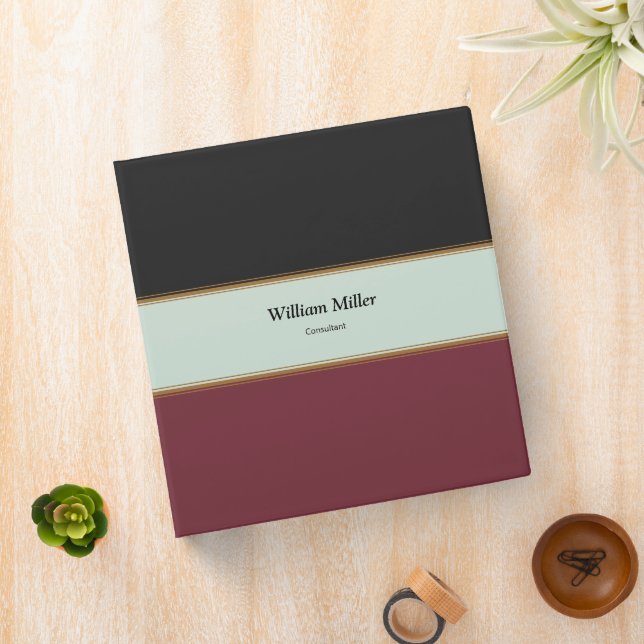 Modern Minimalist Black Maroon Stripes Binder (In Situ)