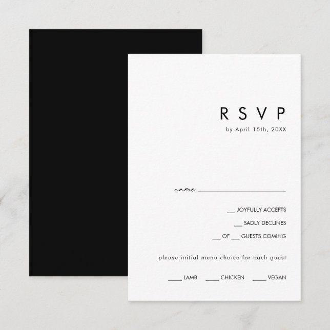 Modern Minimalist | Black Menu Choice RSVP Card (Front/Back)