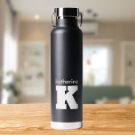 Modern Minimalist Black Monogram Name and Initial Water Bottle<br><div class="desc">Add your name by clicking personalize. Colour can be changed to your preference.</div>