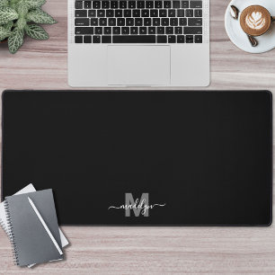Modern Minimalist Black Monogram Name Desk Mat