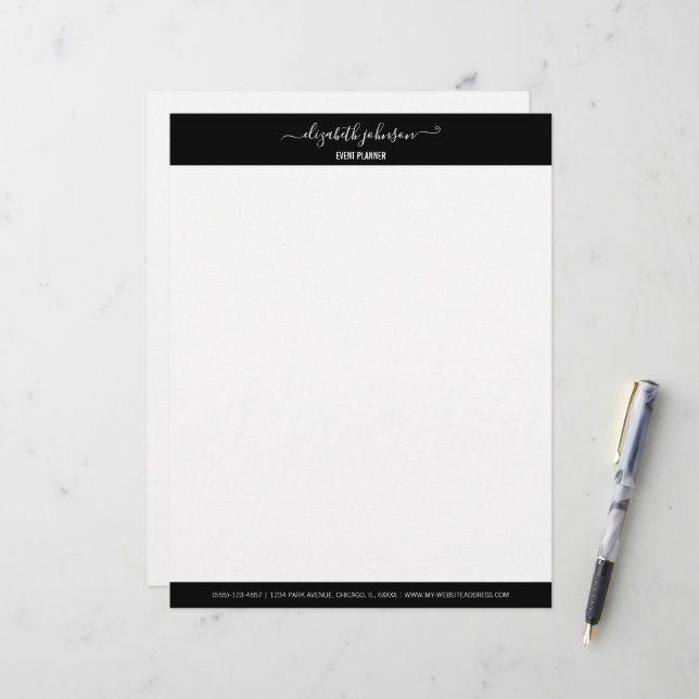 Modern Minimalist Black Office Letterhead (Front/Back In Situ)
