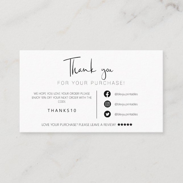 Modern minimalist black  order thank you  business card (Front)