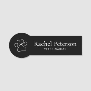 Modern Minimalist Black Paw Print Veterinary Name Tag
