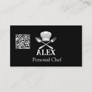 Modern Minimalist Black Personal Chef QR Code Business Card