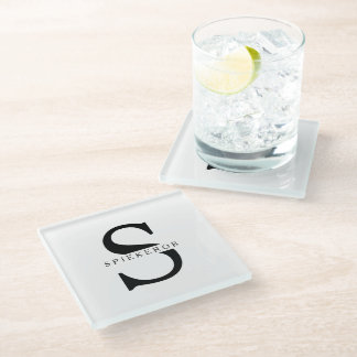 Modern Minimalist Black Personalized Name Glass Coaster