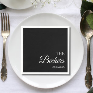 Modern Minimalist Black Personalized Wedding Napkin