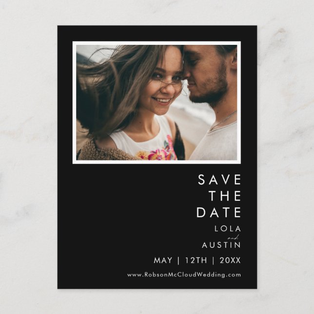 Modern Minimalist | Black Photo Save The Date Invitation Postcard (Front)