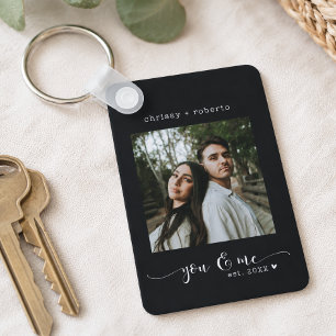 Modern Minimalist Black Photo Script Keychain