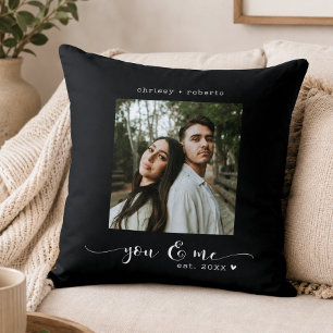 Modern Minimalist Black Photo Script Throw Pillow