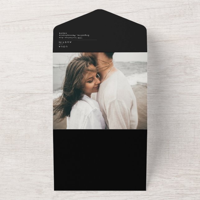 Modern Minimalist Black | Photo Seal And Send All In One Invitation (Outside)