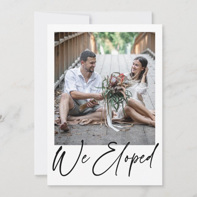 Modern Minimalist Black Photo Wedding Elopement Announcement (Front)