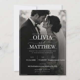 Modern Minimalist Black Photo Wedding InvitatioN