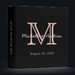 Modern Minimalist Black Pink Monogram Wedding Binder<br><div class="desc">Modern, minimalist black and pink personalized name monogrammed wedding album binder. It features a monogram initial in serif style font and pretty handwritten first name text template in blush pink, white colour on black background. If you need help or matching items, please contact to me.</div>
