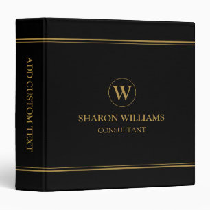 Modern Minimalist Black Professional Monogram Binder