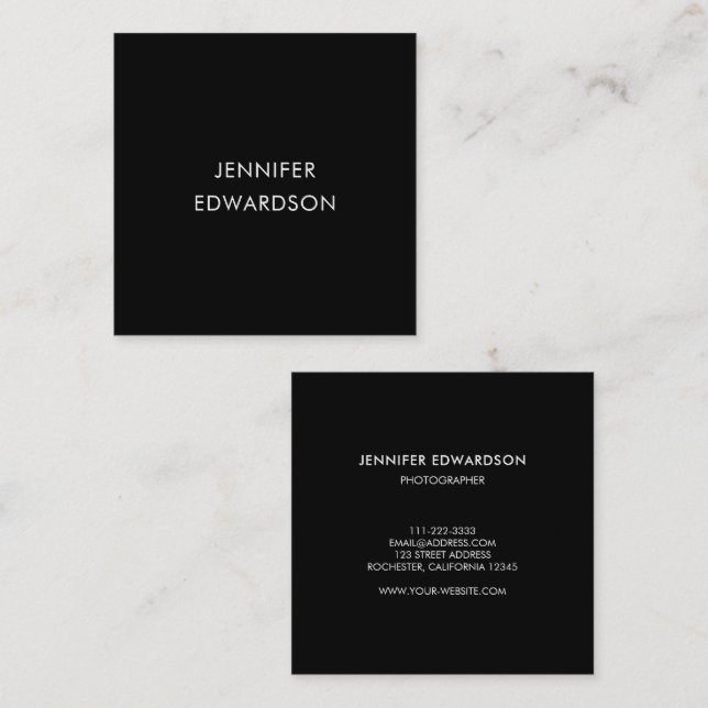 Modern minimalist black professional square business card (Front/Back)