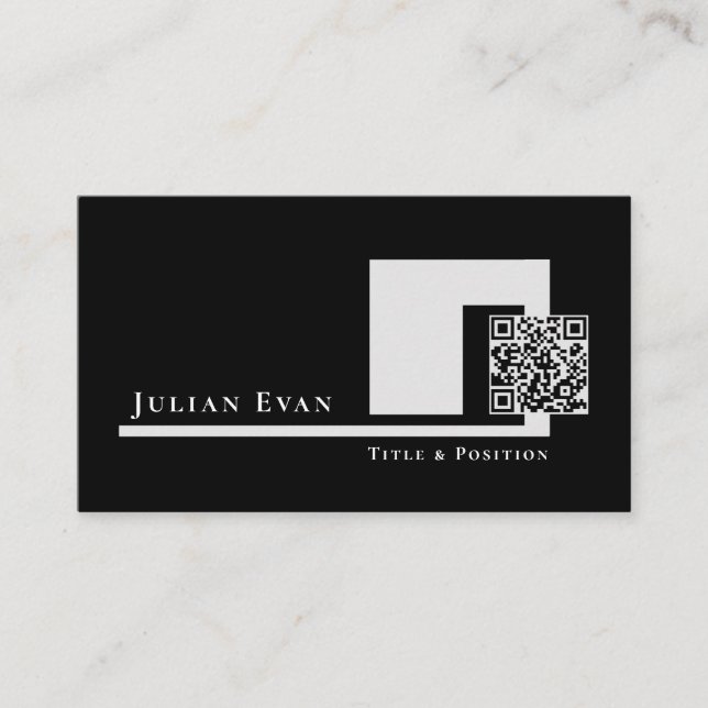 Modern Minimalist Black QR Code Business Card (Front)