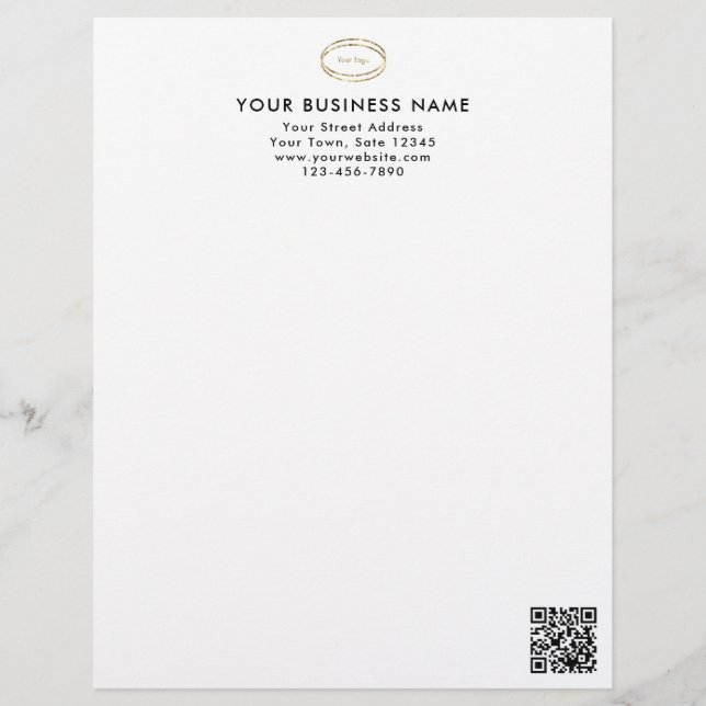 Modern Minimalist Black QR Code Business Logo Letterhead (Front)