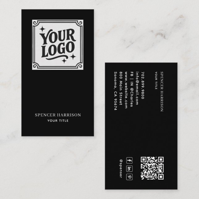Modern Minimalist Black QR Code Logo Social Media Business Card (Front/Back)