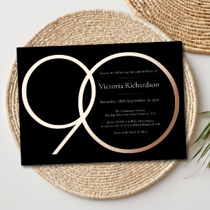 Modern Minimalist Black Rose Gold 90th Birthday