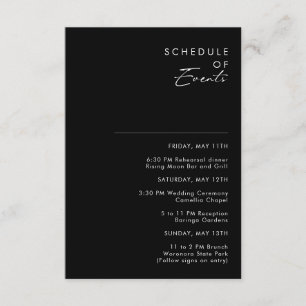 Modern Minimalist Black Schedule of Events Card