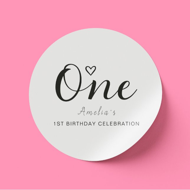 Modern Minimalist Black Script 1st Birthday Classic Round Sticker (Creator Uploaded)