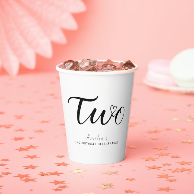 Modern Minimalist Black Script 2nd Birthday Paper Cups (Insitu)