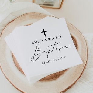 Modern Minimalist Black Script Baptism Napkin