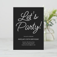 Modern Minimalist Black Script Birthday Party Chic