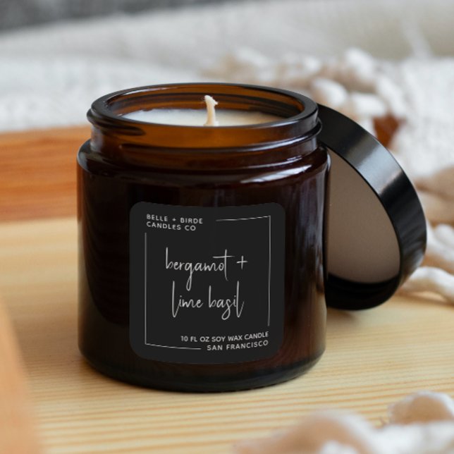 Modern Minimalist Black Script Candle Packaging Square Sticker (Creator Uploaded)