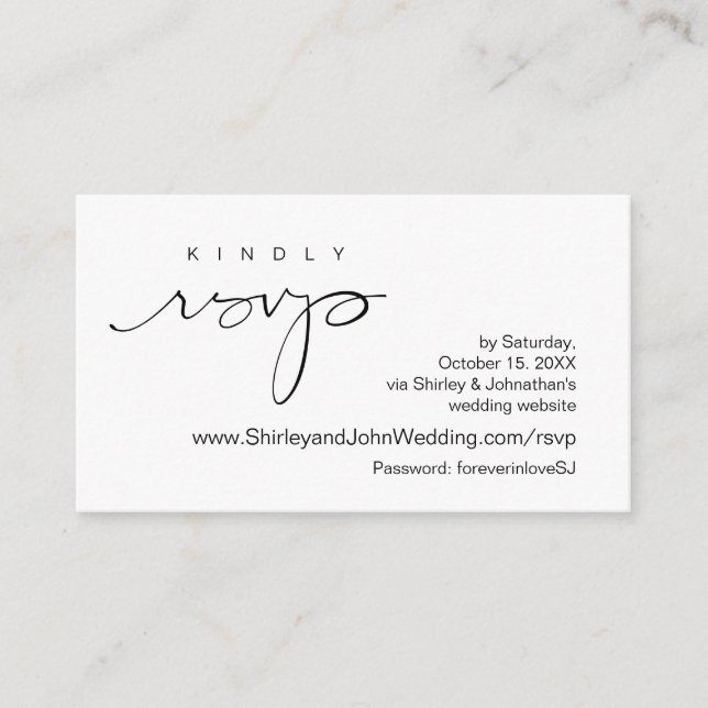 Modern Minimalist, Black Script, Online RSVP Enclosure Card (Front)