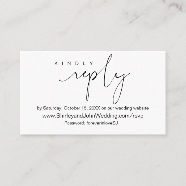 Modern Minimalist, Black Script, Online RSVP Enclosure Card (Front)