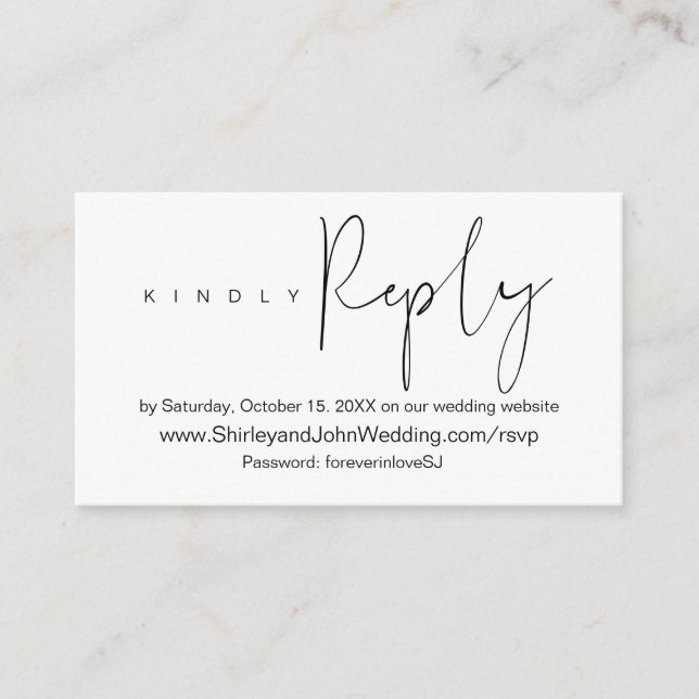 Modern Minimalist, Black Script, Online RSVP Enclosure Card (Front)