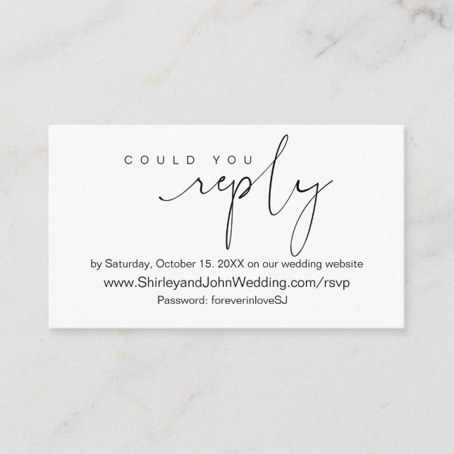 Modern Minimalist, Black Script, Online RSVP Enclosure Card (Front)