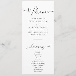 Modern Minimalist Black Script Wedding Ceremony Program