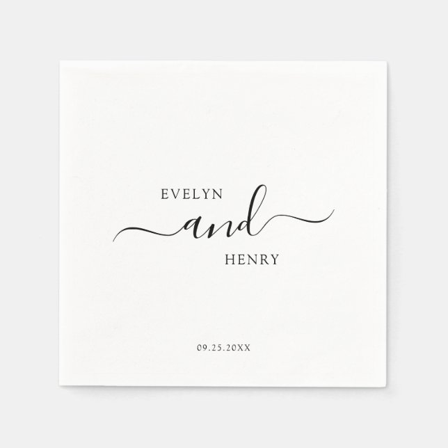 Modern Minimalist Black Script Wedding Napkin (Front)