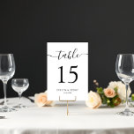 Modern Minimalist Black Script Wedding Table Number<br><div class="desc">This table number card features sleek black script on a crisp white background,  offering a modern minimalist design. Perfect for adding a touch of elegance to your wedding reception,  this card is easily customizable. Matching items available.</div>