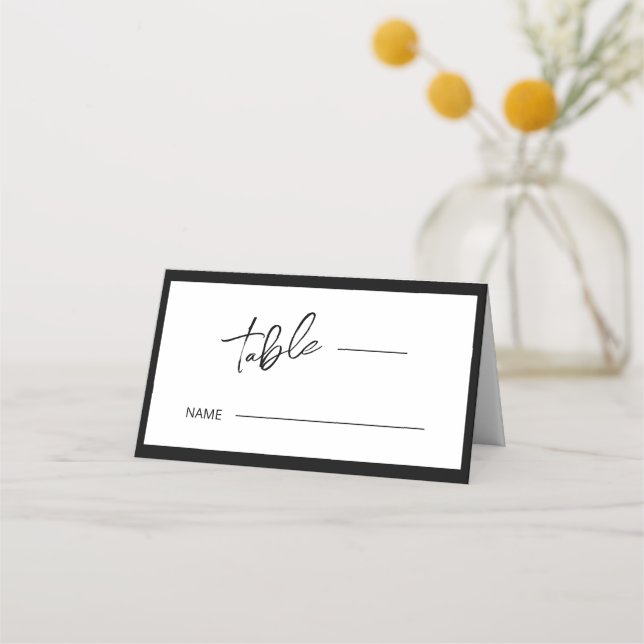 Modern Minimalist Black Script White Background Place Card (Front)