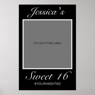 Modern Minimalist Black Sweet 16 Photo Prop Poster
