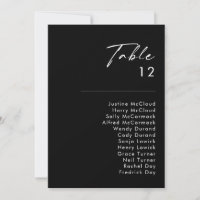 Modern Minimalist | Black Table Number Chart