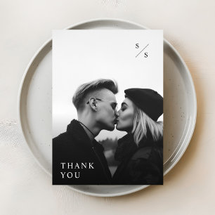 Modern Minimalist Black Typography Photo Wedding Thank You Card