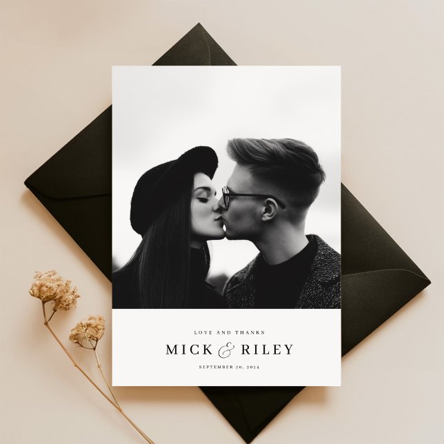 Modern Minimalist Black Typography Photo Wedding Thank You Card (Creator Uploaded)
